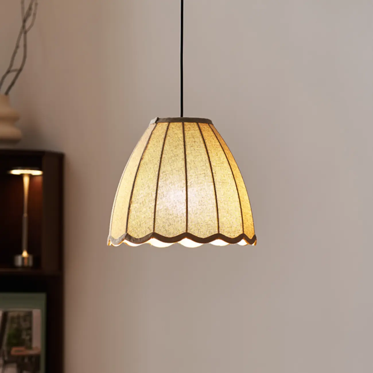 Modern Beige Fabric Pendant Light Hanging Fixture Cone Shape Image - 1 | homeyfad