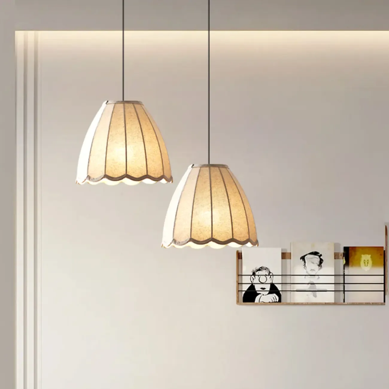 Modern Beige Fabric Pendant Light Hanging Fixture Cone Shape Image - 8