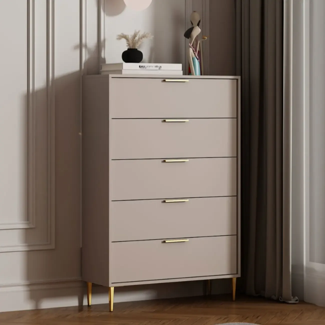 Gray 5-drawer Modern Engineered Wood Lingerie Chest Image - 1