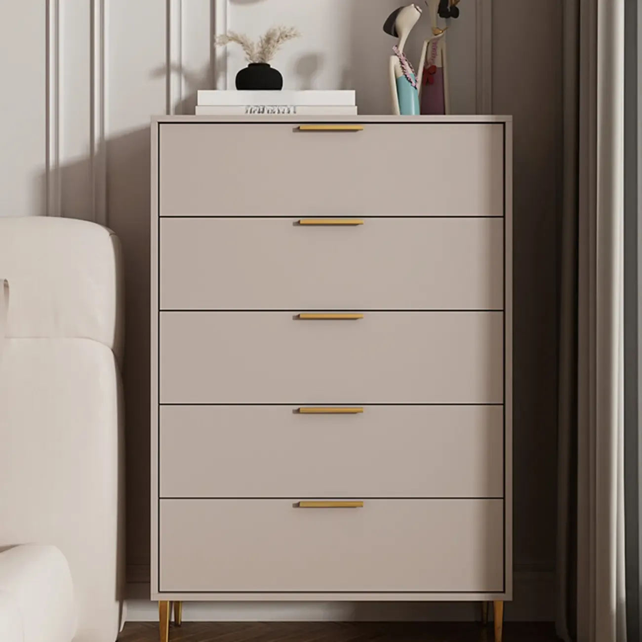 Gray 5-drawer Modern Engineered Wood Lingerie Chest Image - 4