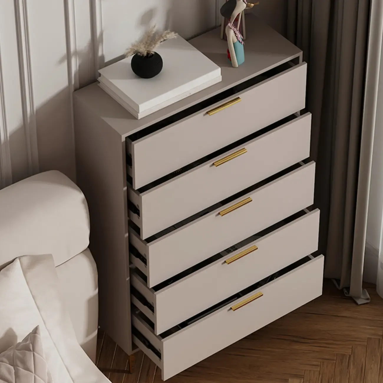 Gray 5-drawer Modern Engineered Wood Lingerie Chest Image - 6