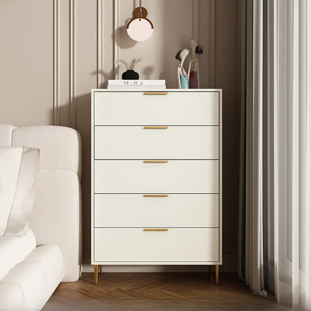 Gray 5-drawer Modern Engineered Wood Lingerie Chest Image - 15