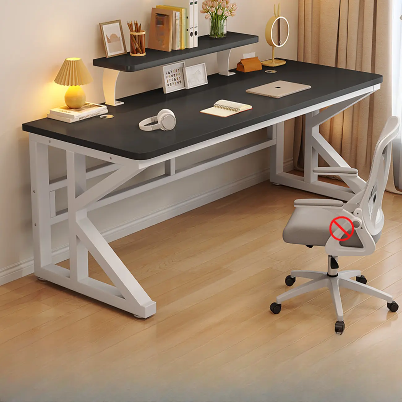 Modern Metal Rectangle Office Desk with White Top for Home Image - 2 | homeyfad