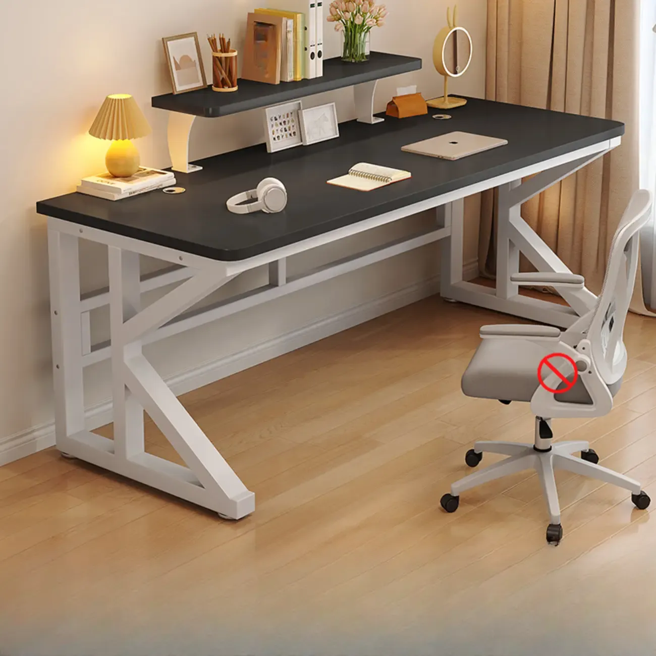 Modern Metal Rectangle Office Desk with White Top for Home Image - 2