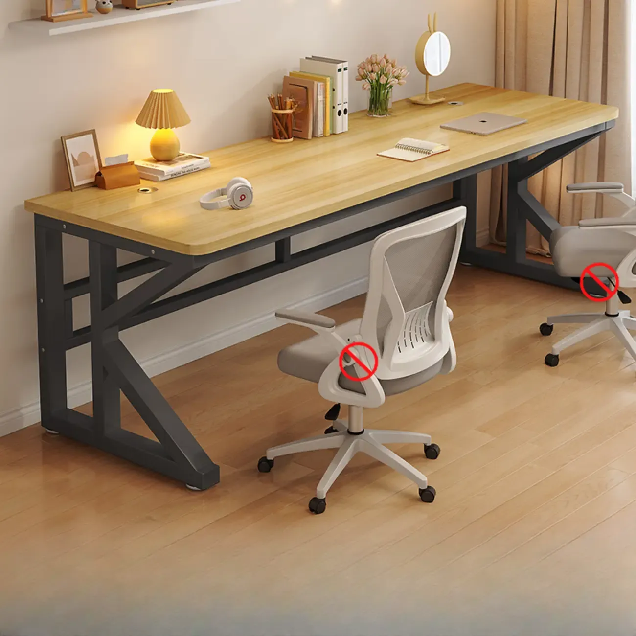 Modern Metal Rectangle Office Desk with White Top for Home Image - 5