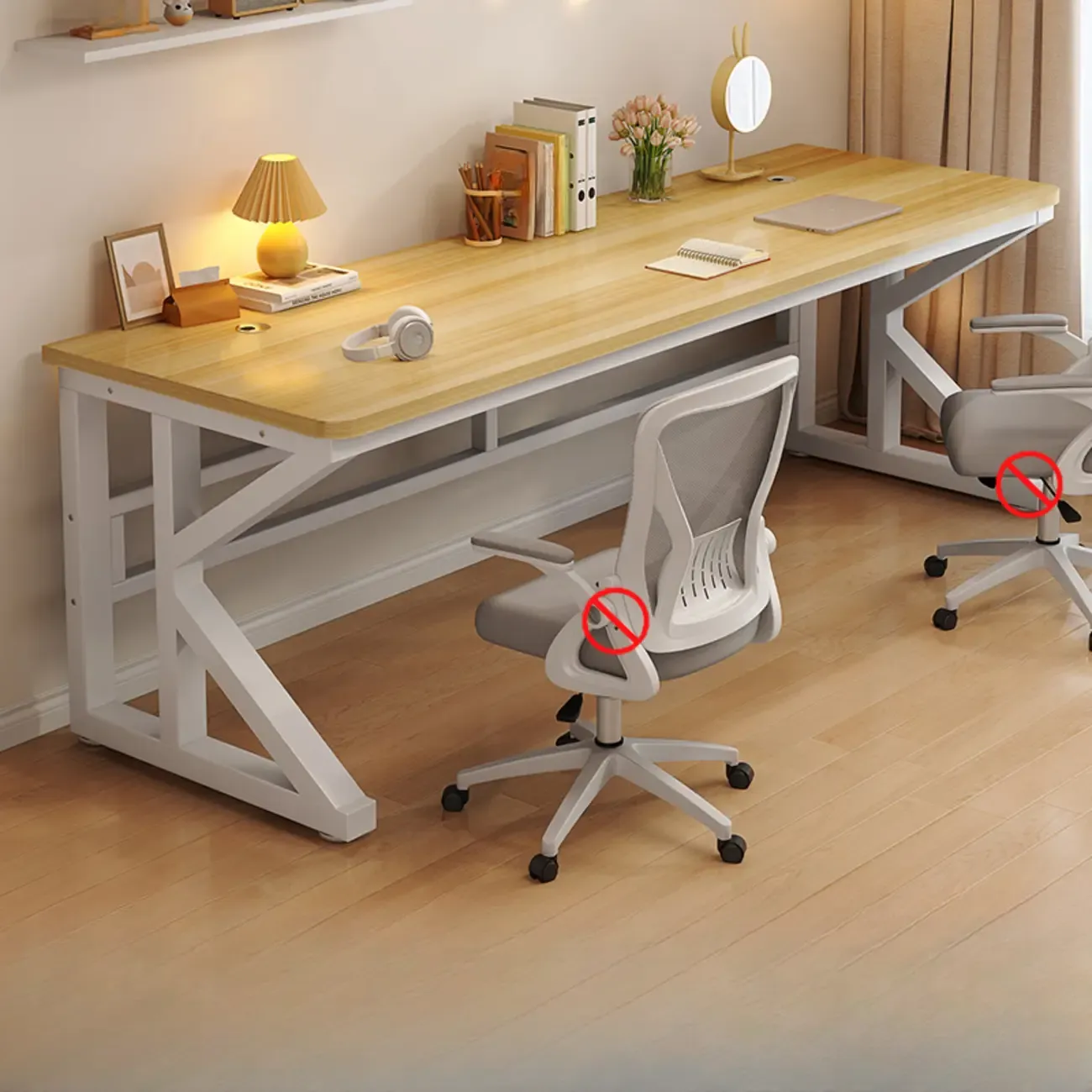 Modern Metal Rectangle Office Desk with White Top for Home Image - 6