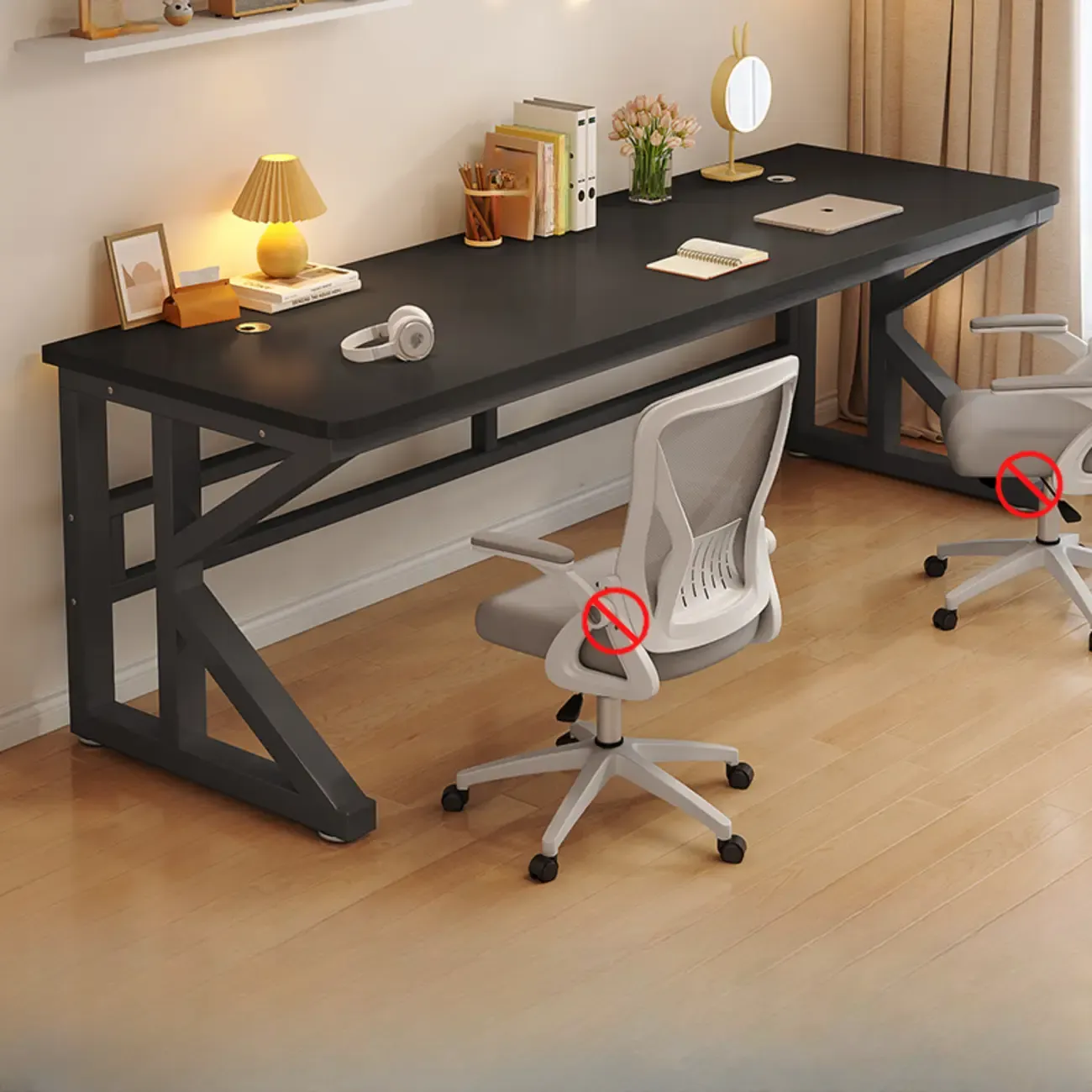 Modern Metal Rectangle Office Desk with White Top for Home Image - 8