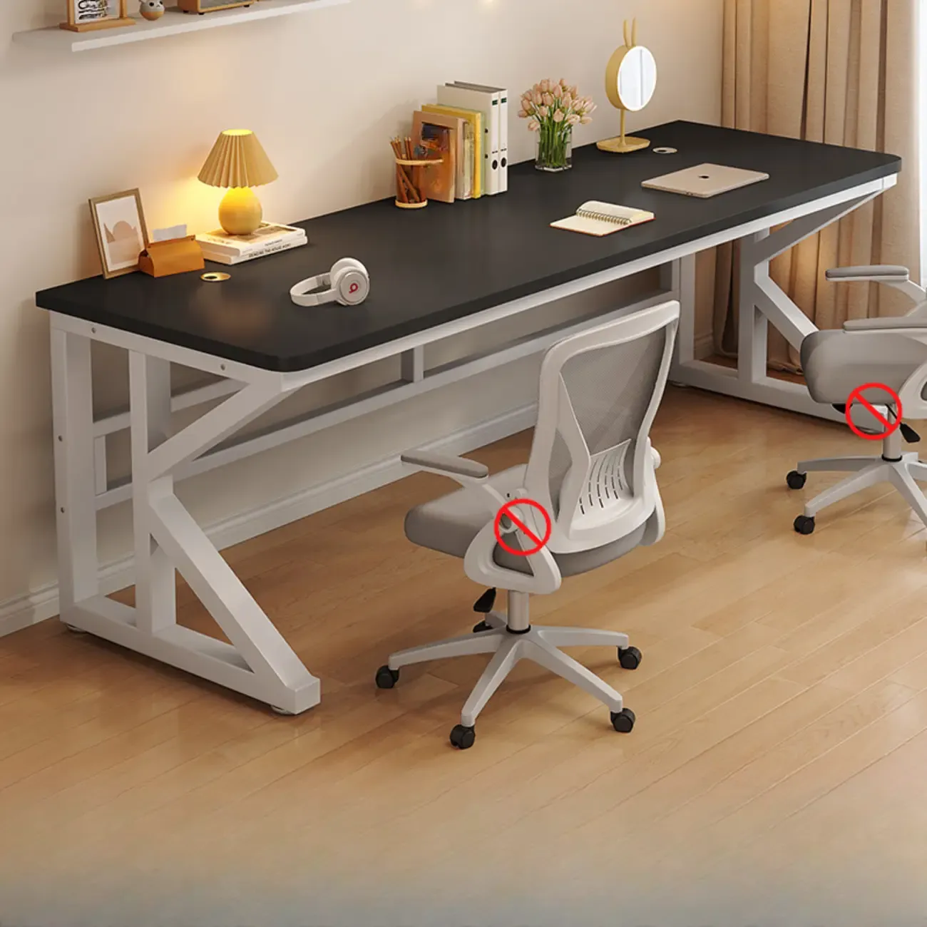 Modern Metal Rectangle Office Desk with White Top for Home Image - 10