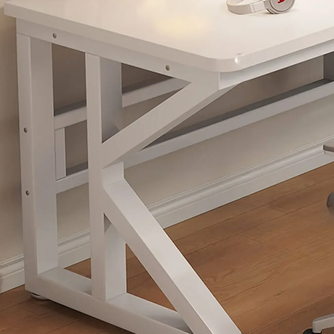 Modern Metal Rectangle Office Desk with White Top for Home Image - 12