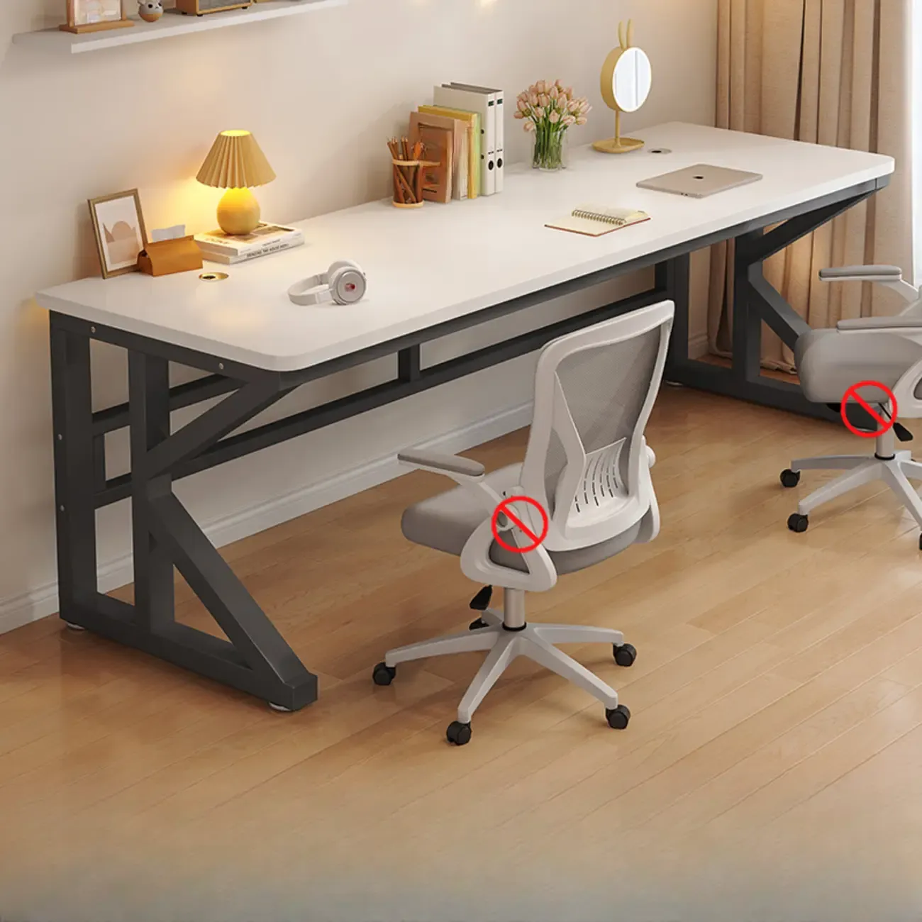 Modern Metal Rectangle Office Desk with White Top for Home Image - 1