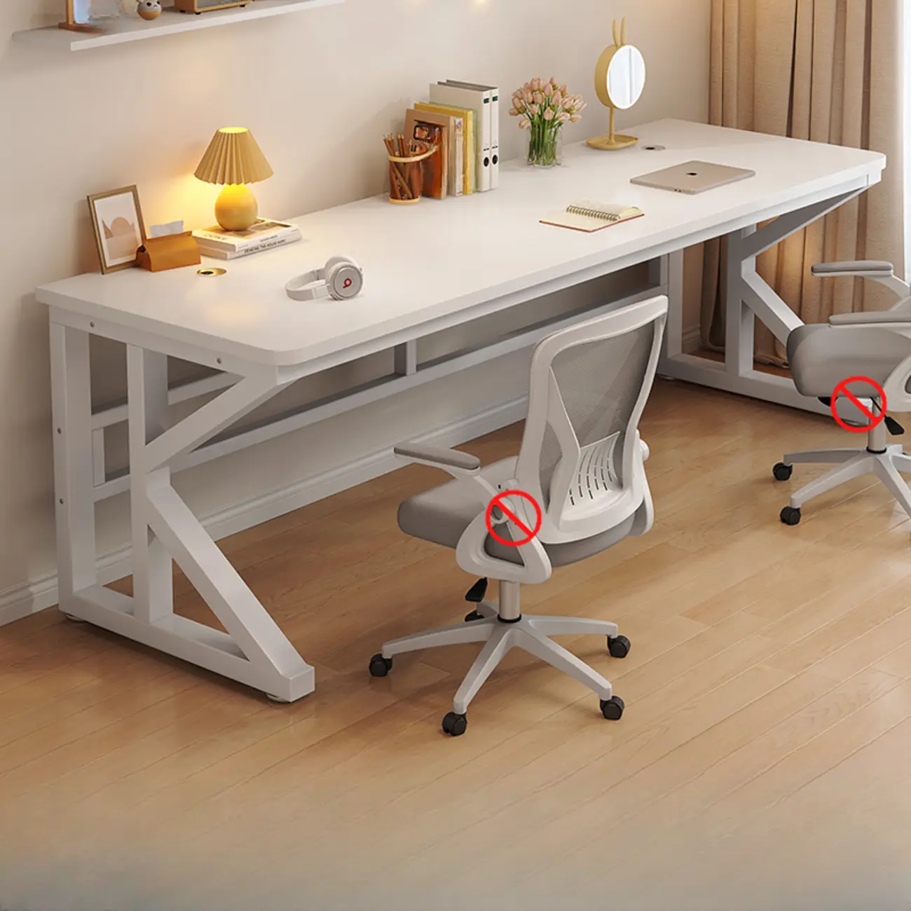 Modern Metal Rectangle Office Desk with White Top for Home Image - 13 | homeyfad