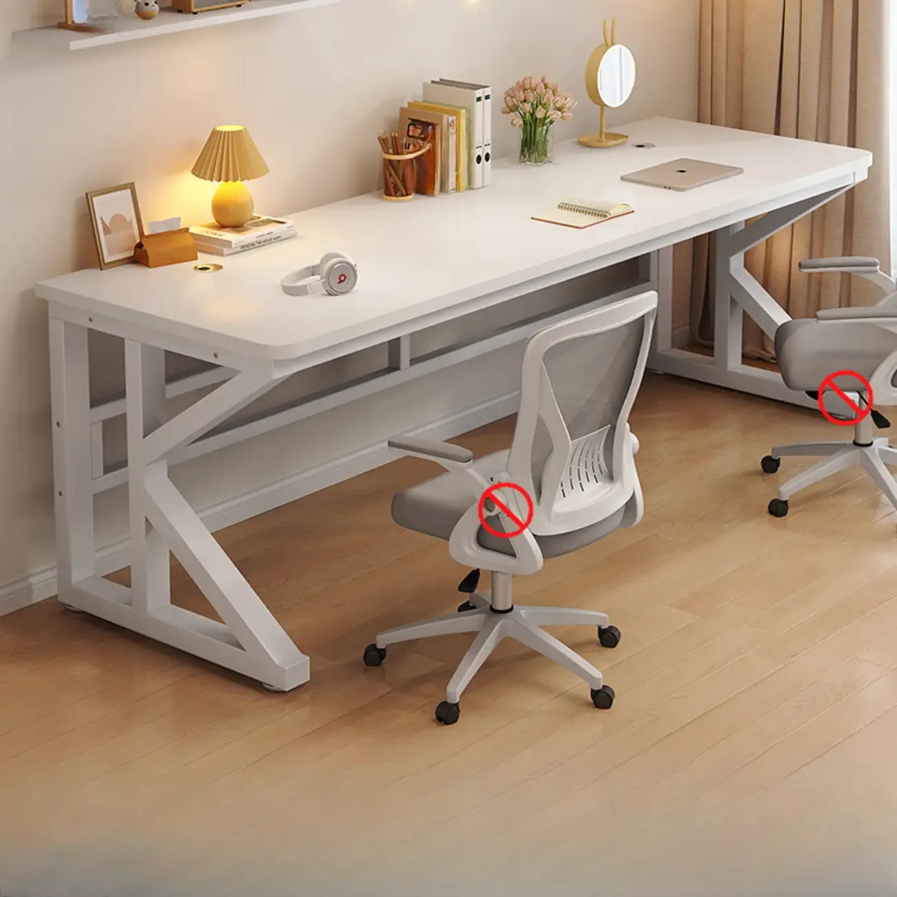 Modern Metal Rectangle Office Desk with White Top for Home Image - 13