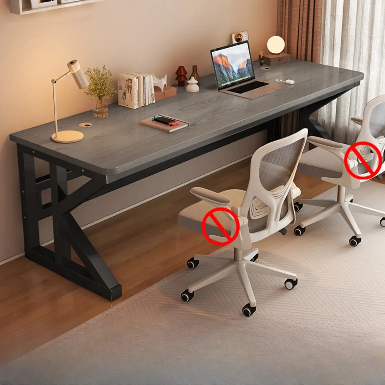 Modern Metal Rectangle Office Desk with White Top for Home Image - 15