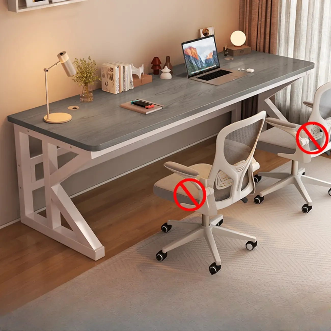 Modern Metal Rectangle Office Desk with White Top for Home Image - 17