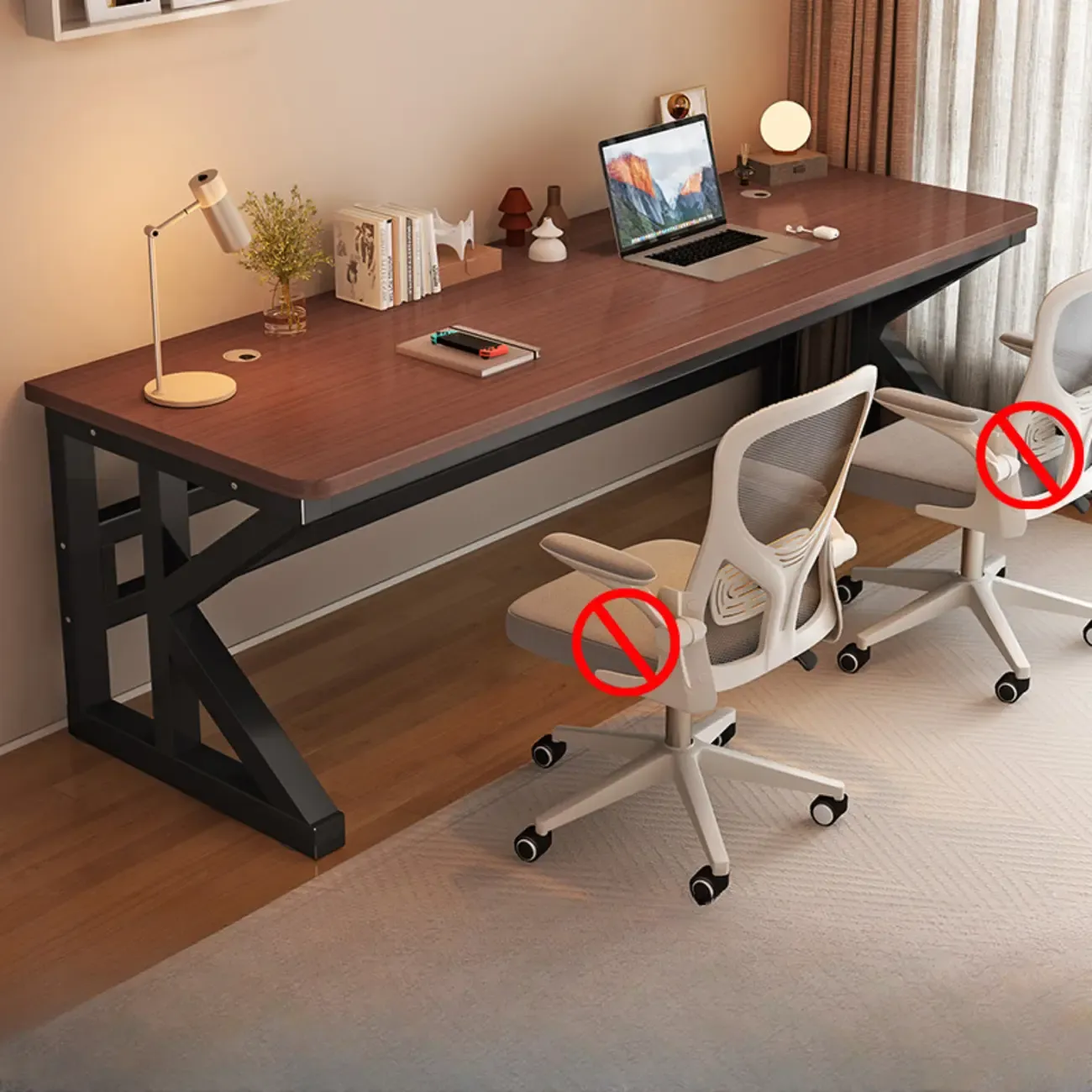Modern Metal Rectangle Office Desk with White Top for Home Image - 19