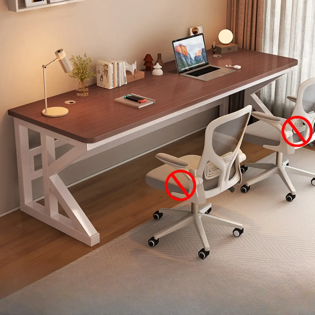Modern Metal Rectangle Office Desk with White Top for Home Image - 20
