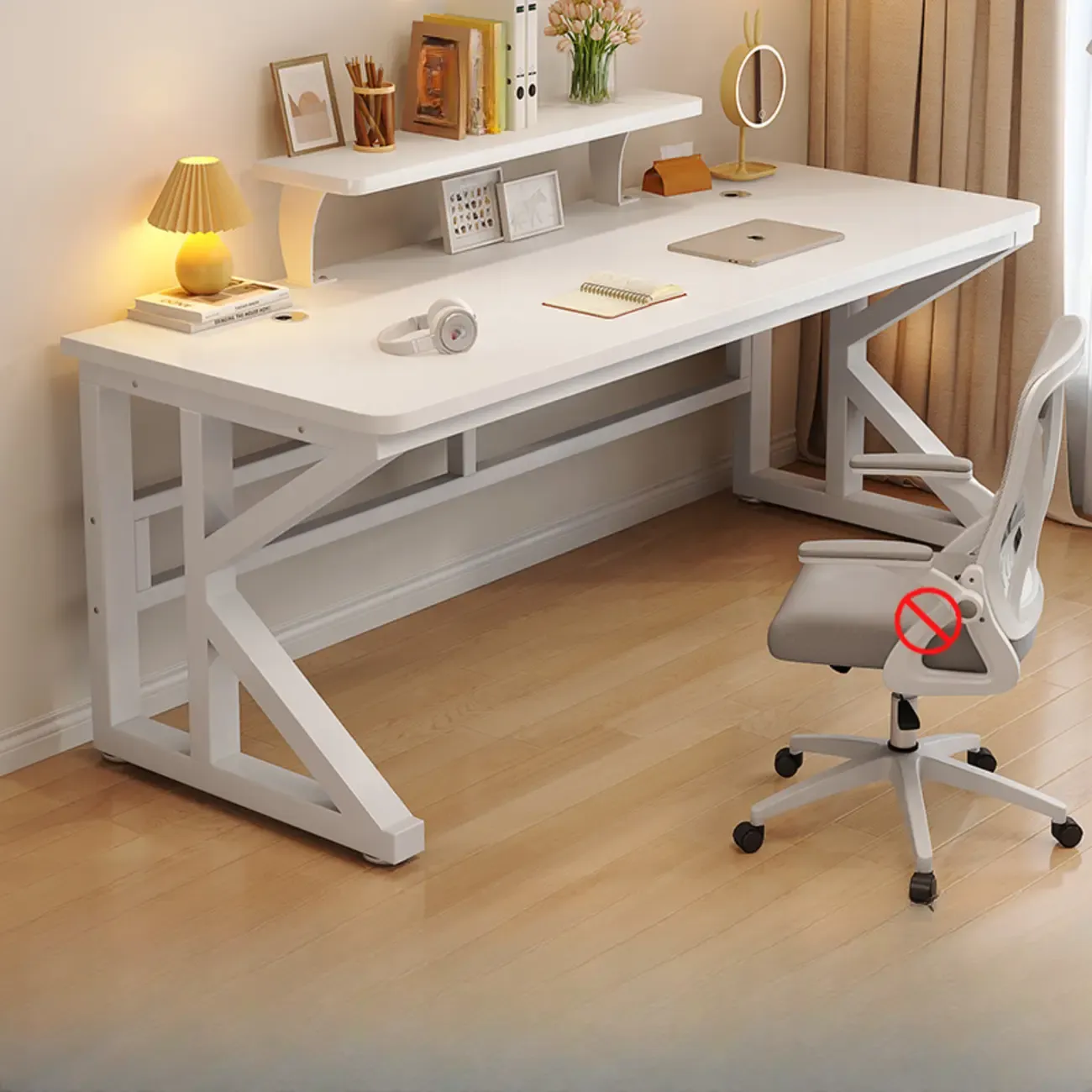 Modern Metal Rectangle Office Desk with White Top for Home Image - 22
