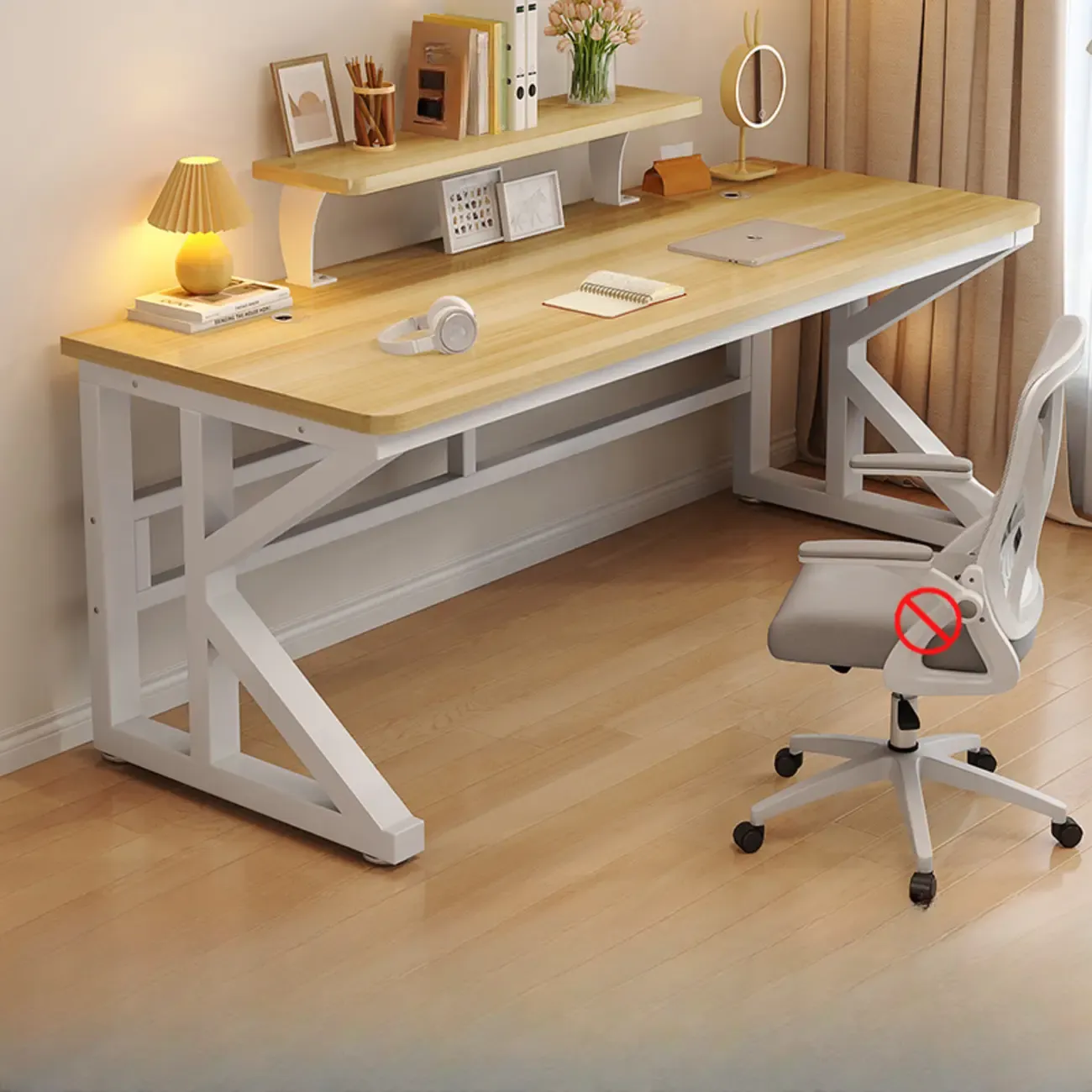 Modern Metal Rectangle Office Desk with White Top for Home Image - 23