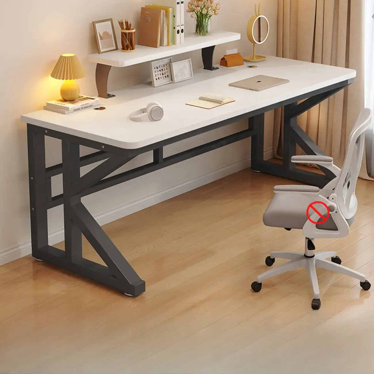 Modern Metal Rectangle Office Desk with White Top for Home Image - 25