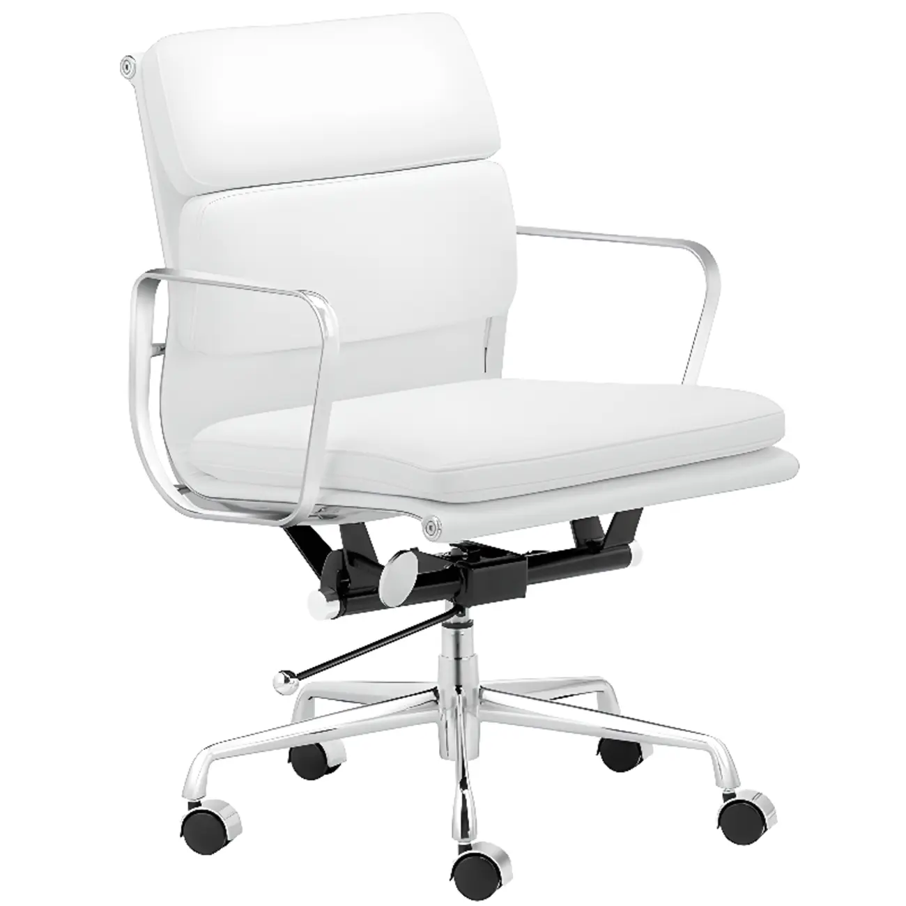 Modern Silver Metal White Leather Swivel Office Chair Image - 3 | homeyfad