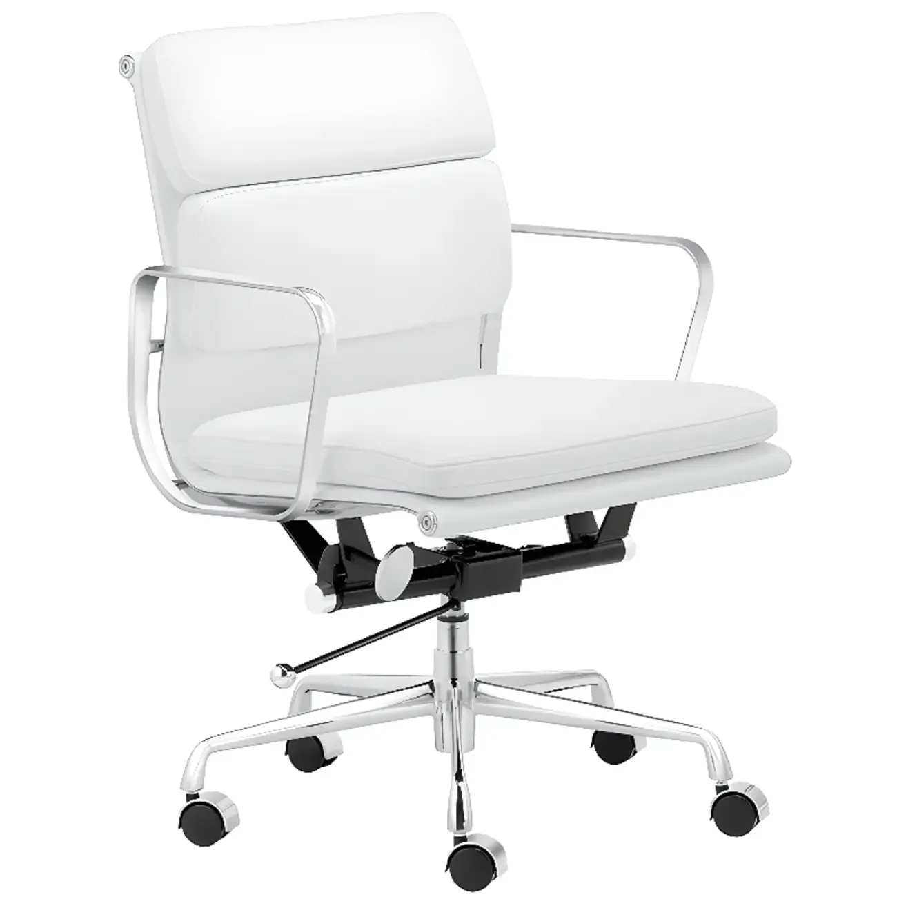 Modern Silver Metal White Leather Swivel Office Chair | HomeyFad