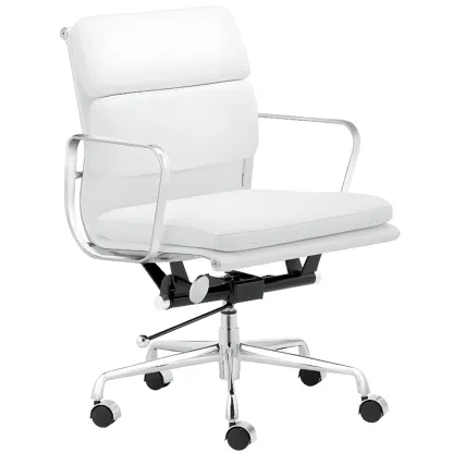 Modern Silver Metal White Leather Swivel Office Chair Image - 3