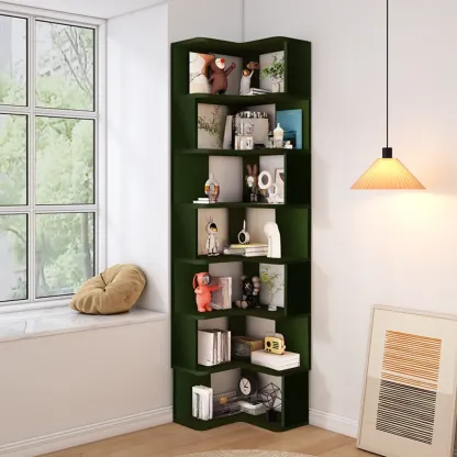 L-Shaped 6-Tier Wood Corner Display Bookcase Image - 3