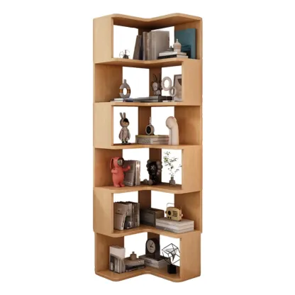 L-Shaped 6-Tier Wood Corner Display Bookcase Image - 5