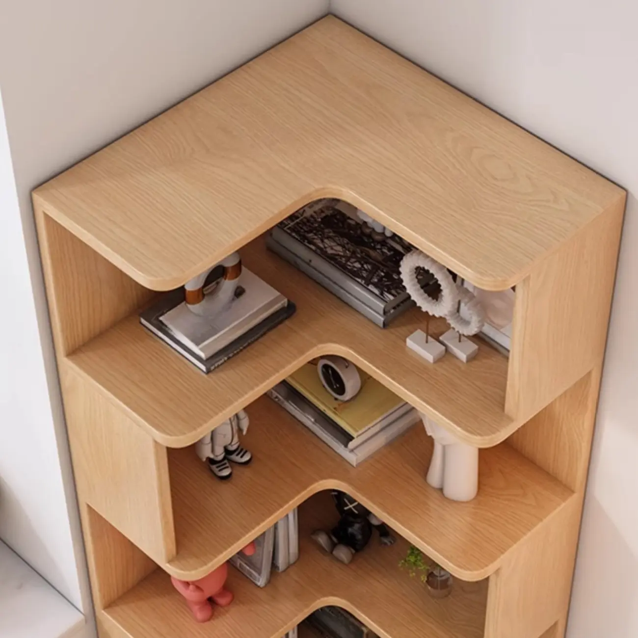 L-Shaped 6-Tier Wood Corner Display Bookcase Image - 6 | homeyfad
