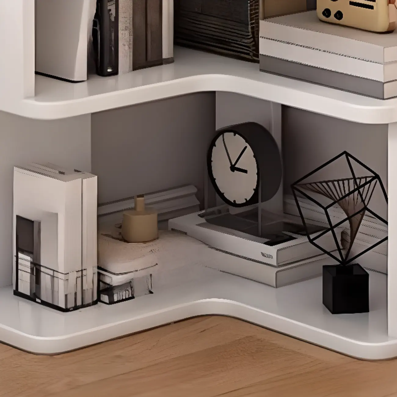 L-Shaped 6-Tier Wood Corner Display Bookcase Image - 9 | homeyfad