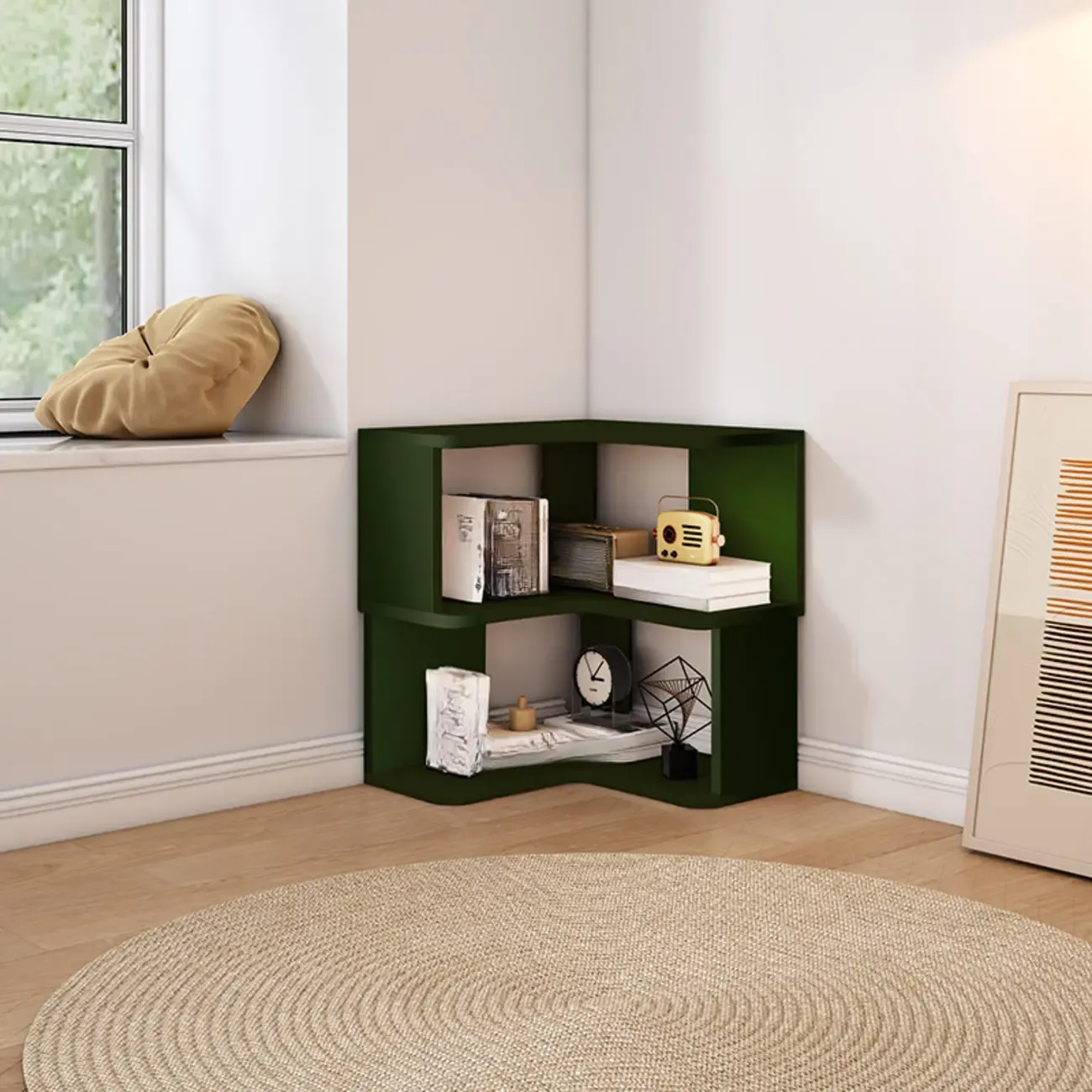 L-Shaped 6-Tier Wood Corner Display Bookcase Image - 11