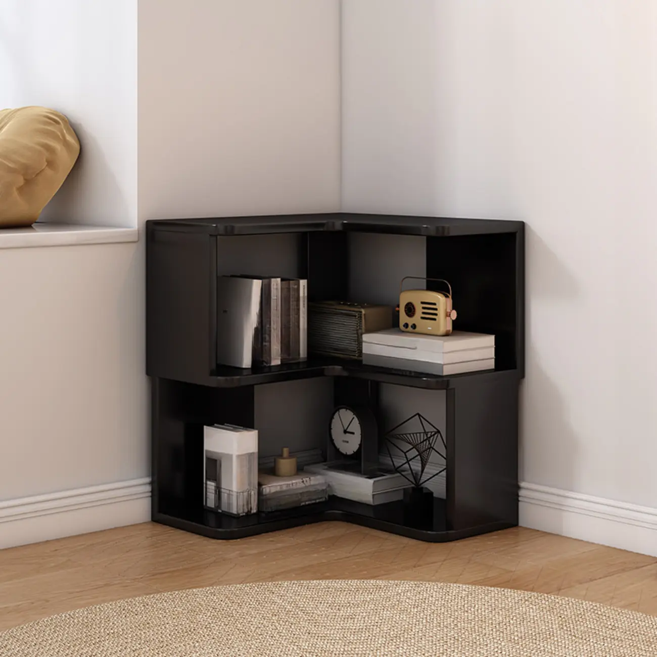 L-Shaped 6-Tier Wood Corner Display Bookcase Image - 15 | homeyfad