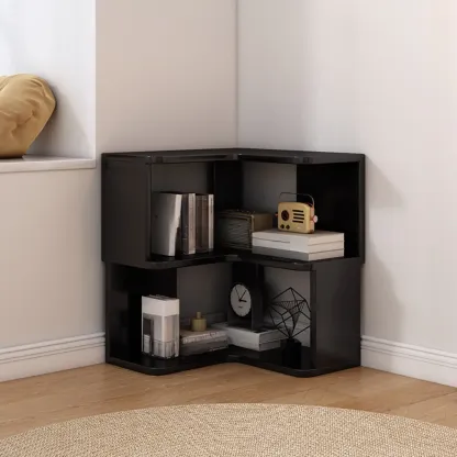 L-Shaped 6-Tier Wood Corner Display Bookcase Image - 15