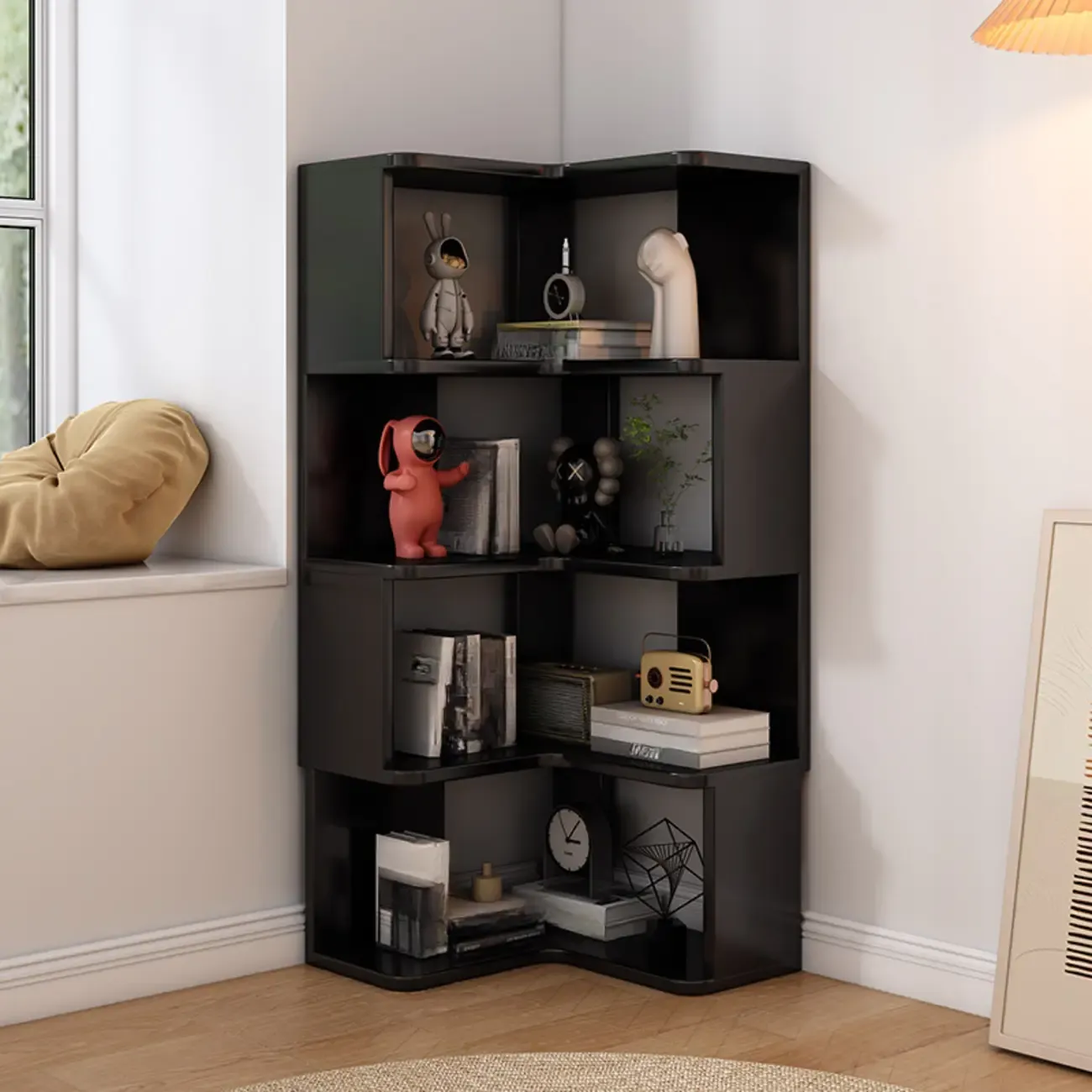 L-Shaped 6-Tier Wood Corner Display Bookcase Image - 17