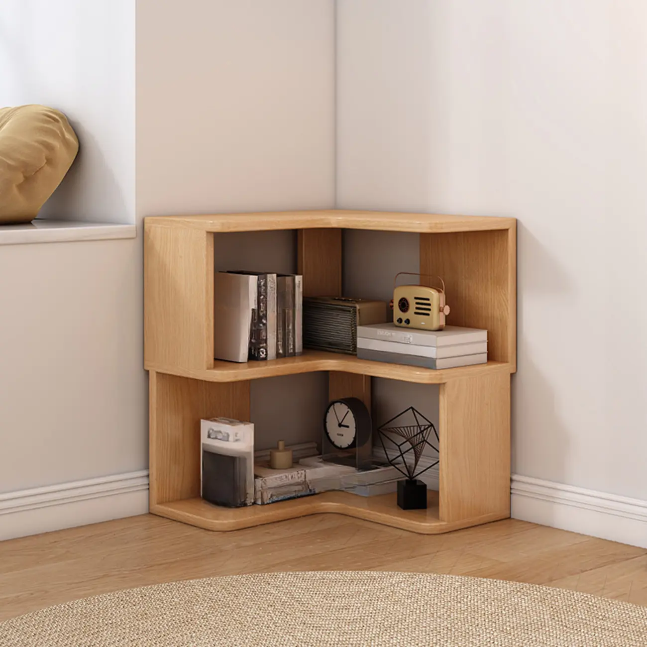 L-Shaped 6-Tier Wood Corner Display Bookcase Image - 20 | homeyfad