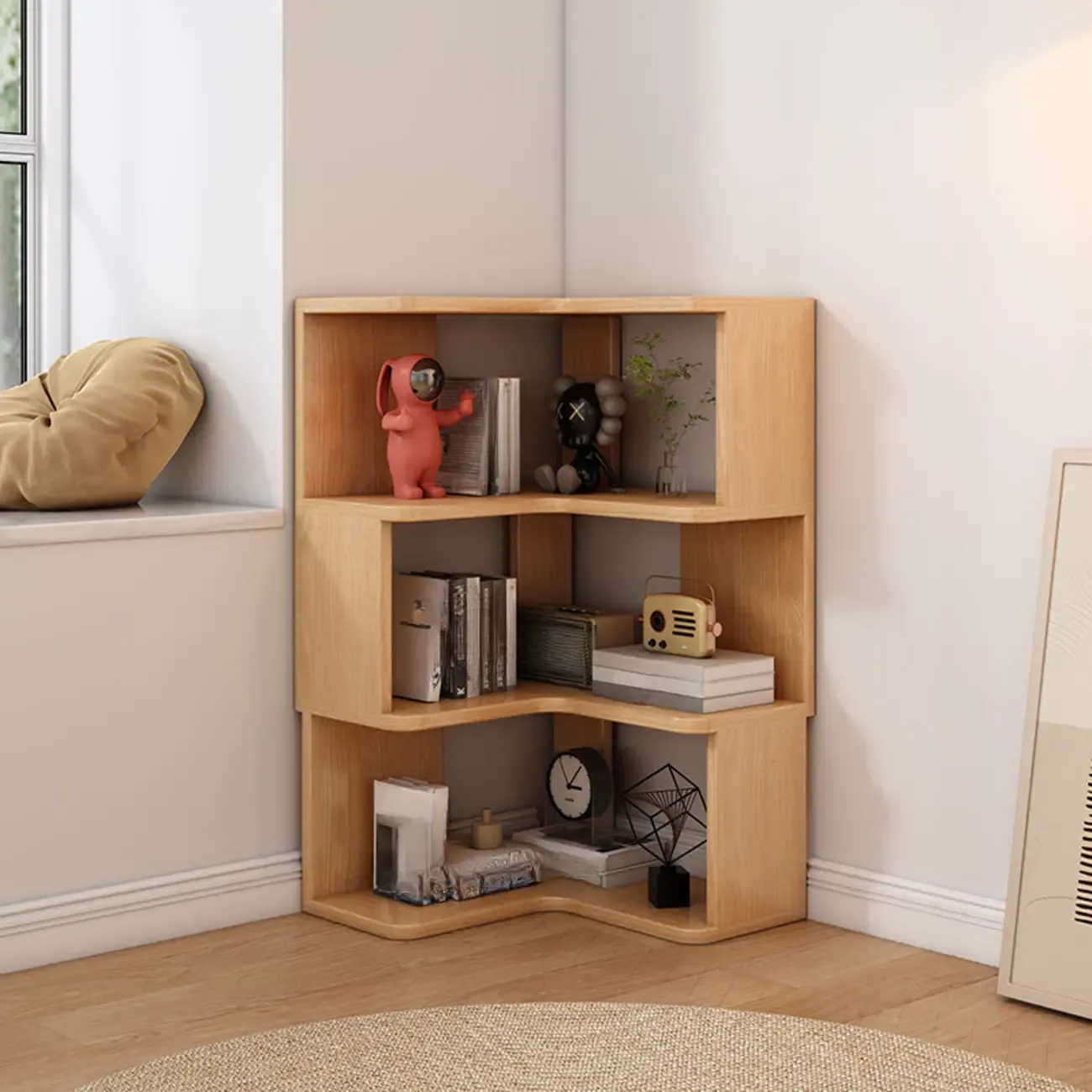 L-Shaped 6-Tier Wood Corner Display Bookcase Image - 21