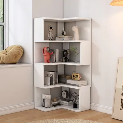 L-Shaped 6-Tier Wood Corner Display Bookcase Image - 27