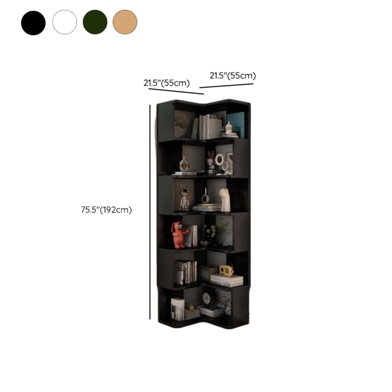 L-Shaped 6-Tier Wood Corner Display Bookcase Image - 35 | homeyfad