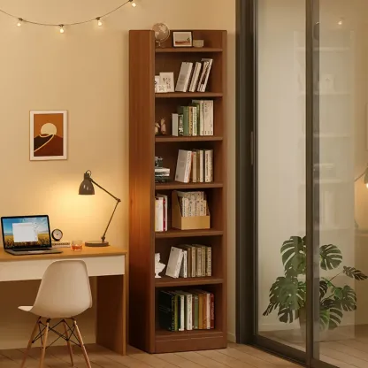 Rectangular Classic Nut-Brown Premium Wood 7-Shelf Bookcase Image - 1