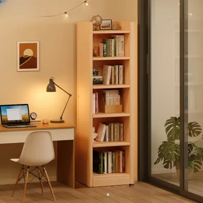 Rectangular Classic Nut-Brown Premium Wood 7-Shelf Bookcase Image - 3