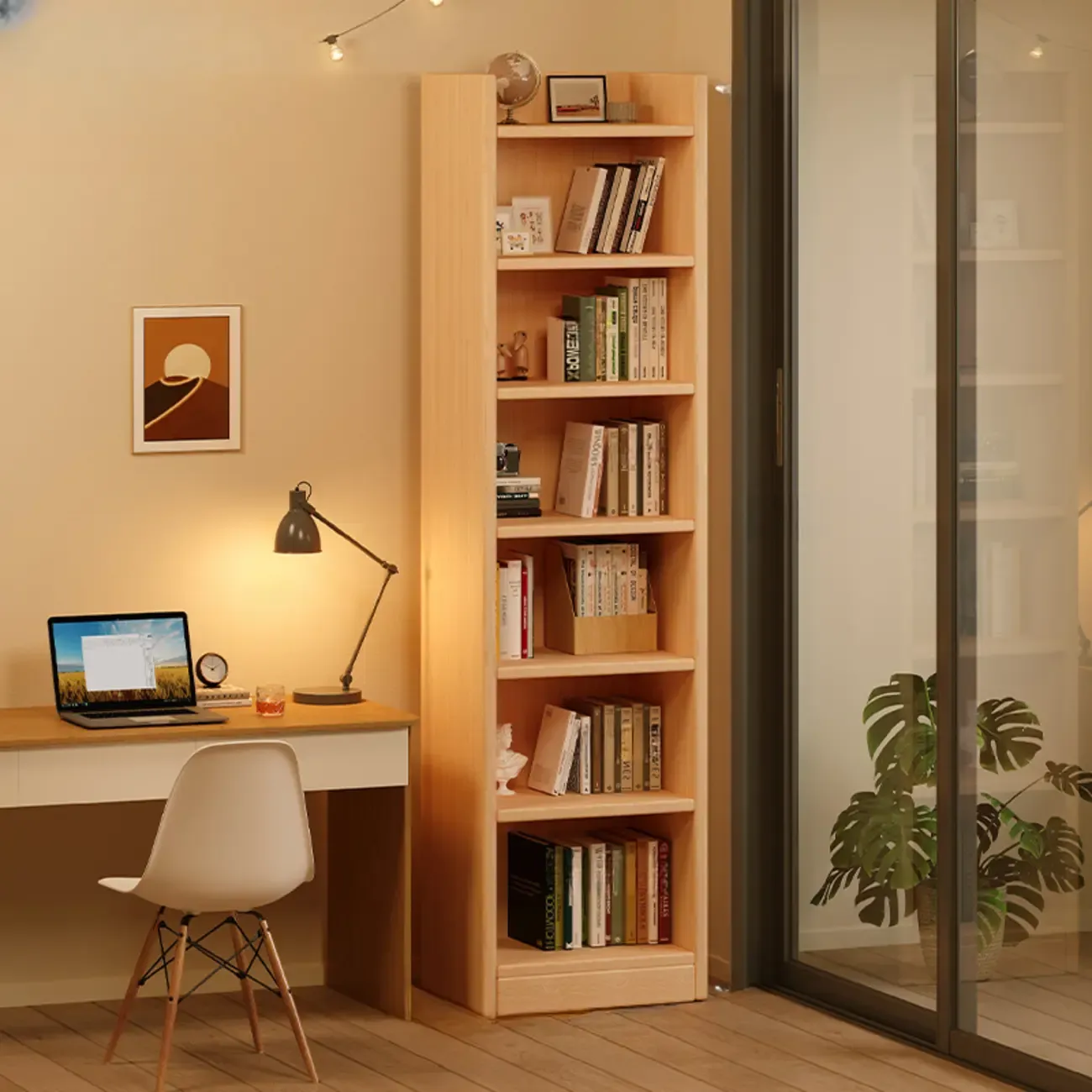 Rectangular Classic Nut-Brown Premium Wood 7-Shelf Bookcase Image - 2