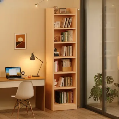 Rectangular Classic Nut-Brown Premium Wood 7-Shelf Bookcase Image - 2