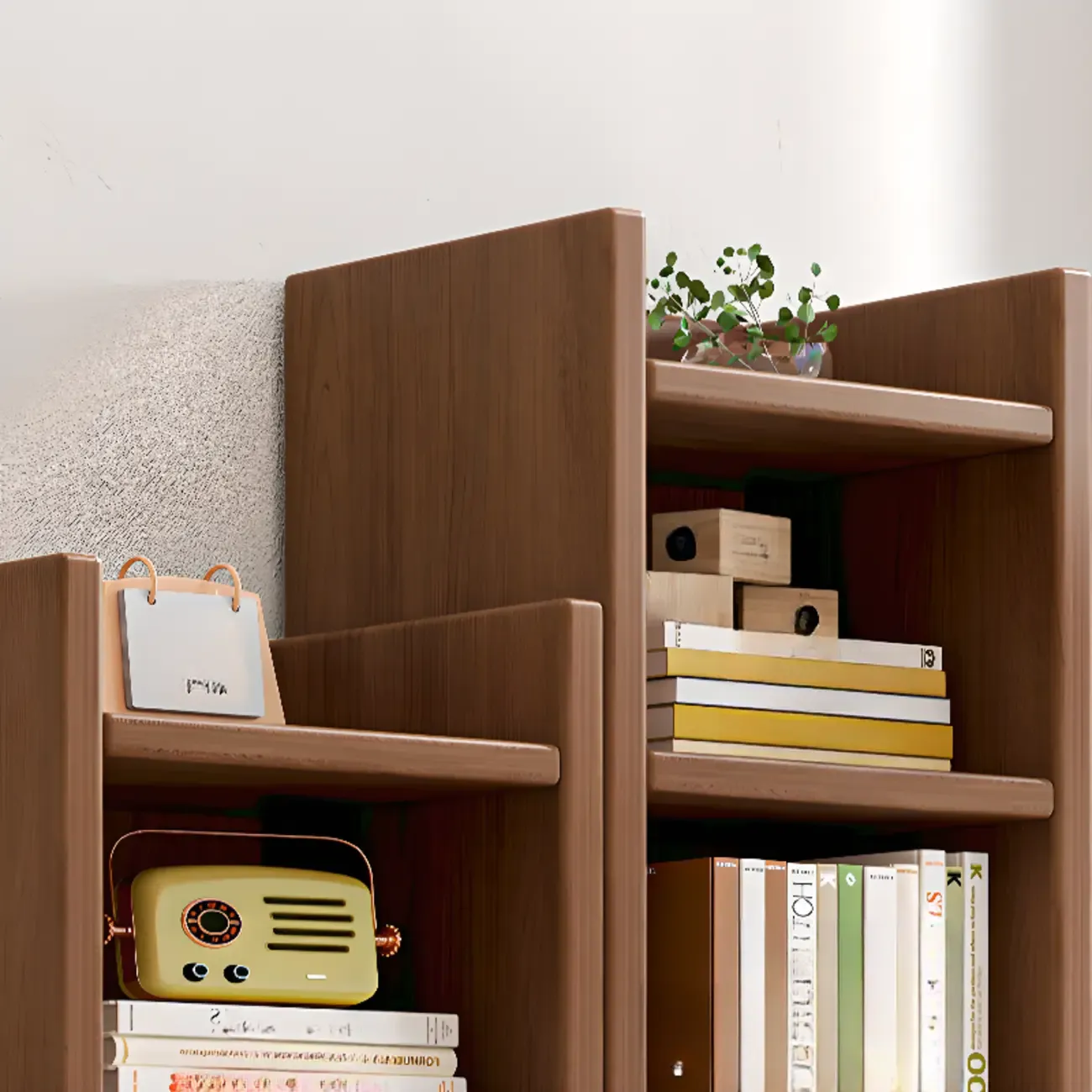 Rectangular Classic Nut-Brown Premium Wood 7-Shelf Bookcase Image - 8