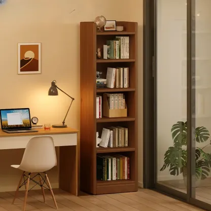 Rectangular Classic Nut-Brown Premium Wood 7-Shelf Bookcase Image - 10