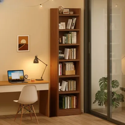 Rectangular Classic Nut-Brown Premium Wood 7-Shelf Bookcase Image - 11