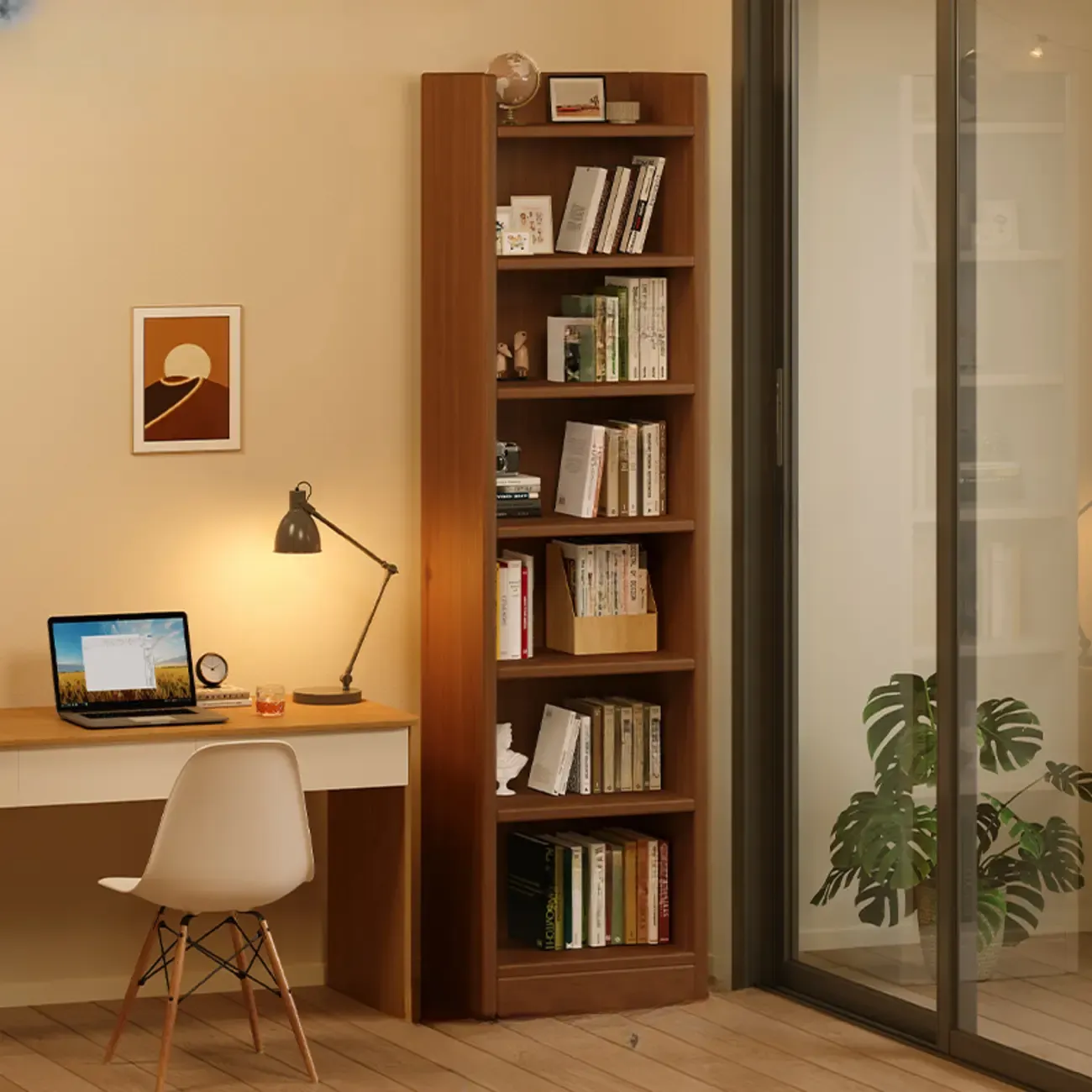 Rectangular Classic Nut-Brown Premium Wood 7-Shelf Bookcase Image - 12