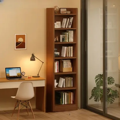 Rectangular Classic Nut-Brown Premium Wood 7-Shelf Bookcase Image - 12