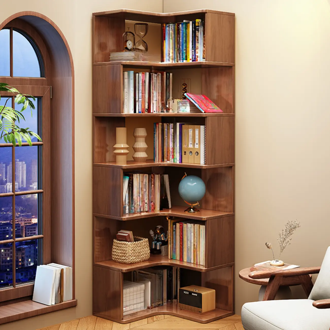 Vertical Wood L-Shape Corner Bookcase with Storage Image - 1 | homeyfad