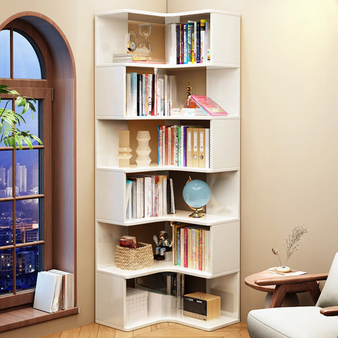 Vertical Wood L-Shape Corner Bookcase with Storage Image - 6 | homeyfad
