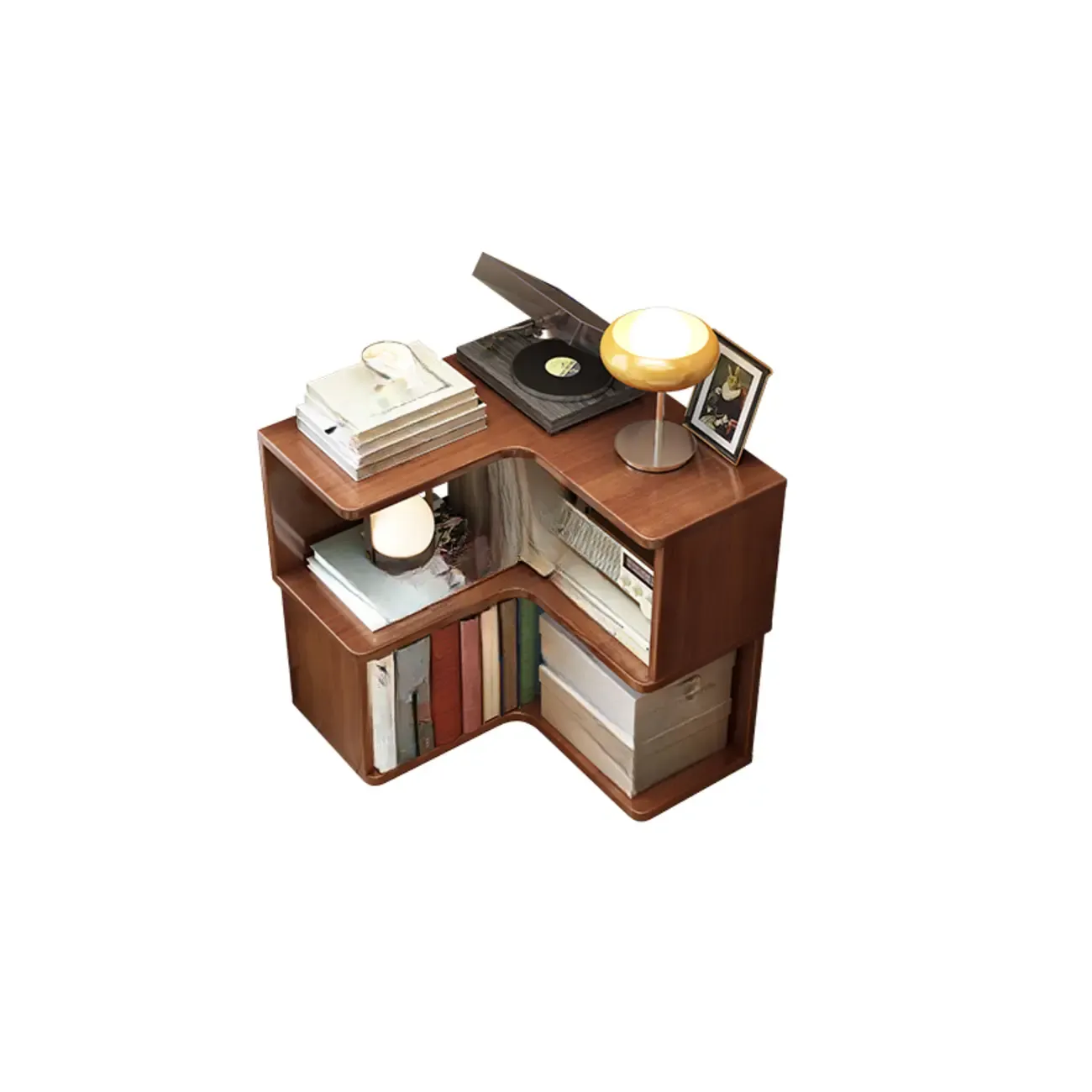 Vertical Wood L-Shape Corner Bookcase with Storage Image - 9